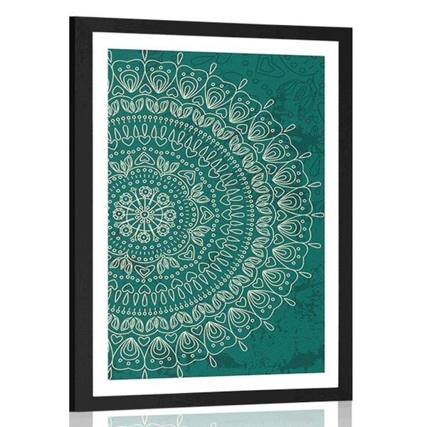 Plagát s paspartou ručne kreslená Mandala - 20x30 black