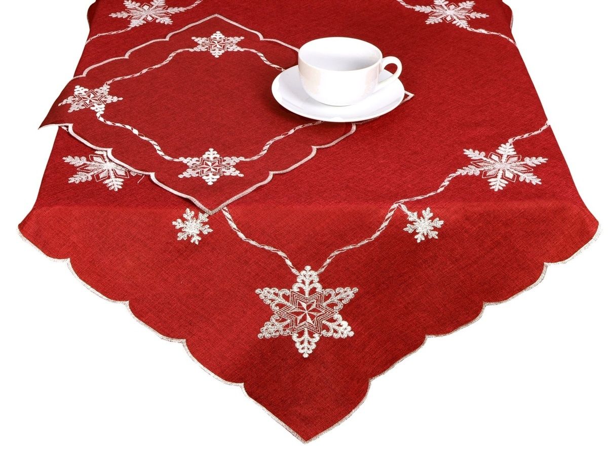 Obrus Vianočný, Snehová ozdoba, bordovočervený 35 x 35 cm