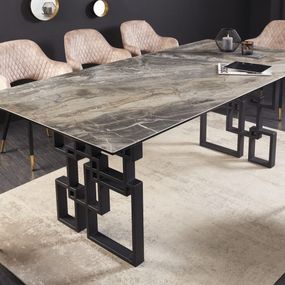 Estila Luxusný art-deco obdĺžnikový jedálenský stôl Ariana v sivej farbe s mramorovým vzhľadom a dizajnovými nožičkami 200cm