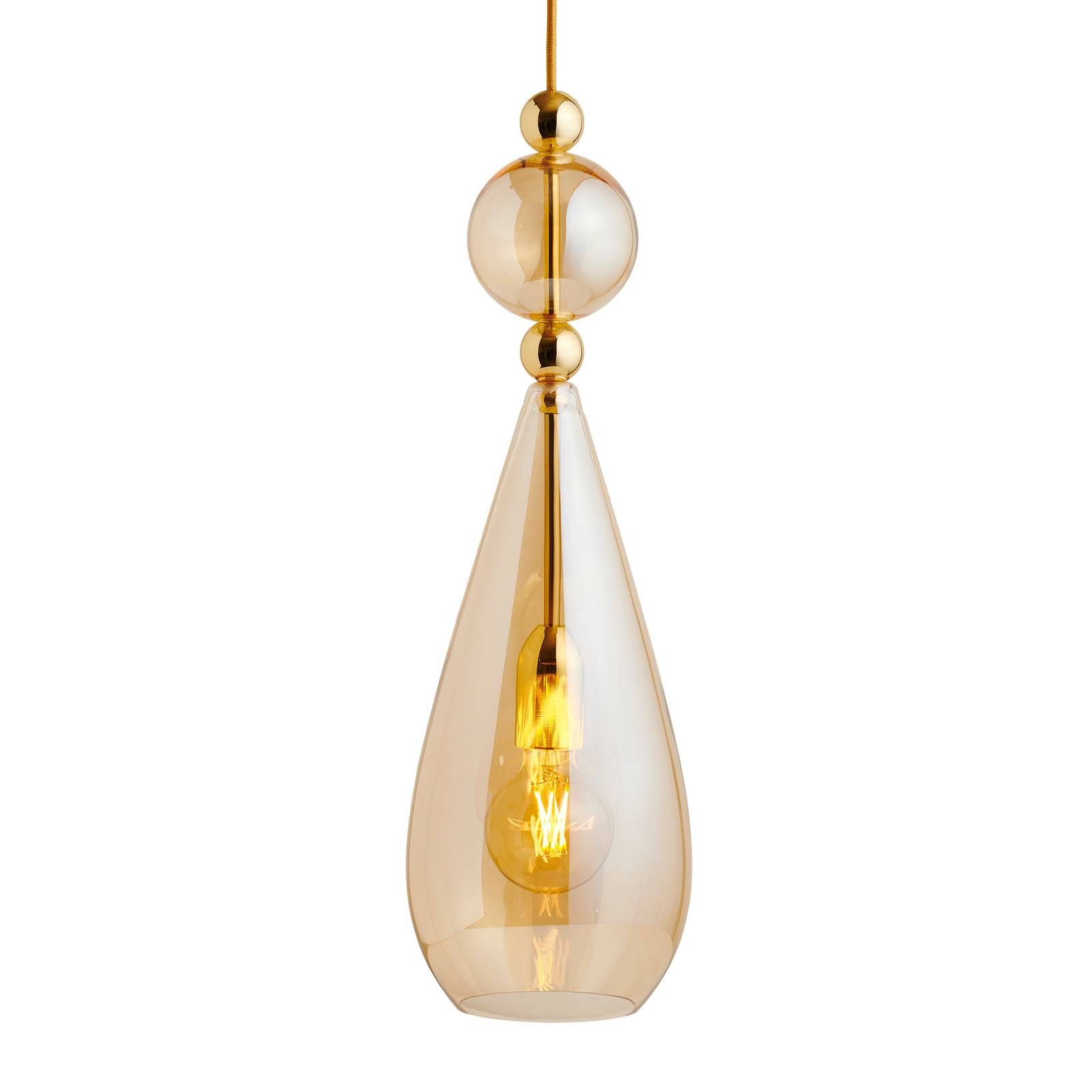 EBB & FLOW Smykke L závesná lampa zlatá zlatá-dym, Obývacia izba / jedáleň, sklo, kov, textil, E27, 25W, K: 57cm