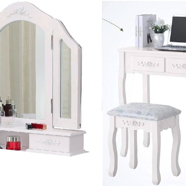 DomTextilu Nádherný toaletný stolík s veľkým zrkadlom v bielej farbe 45945 Biela