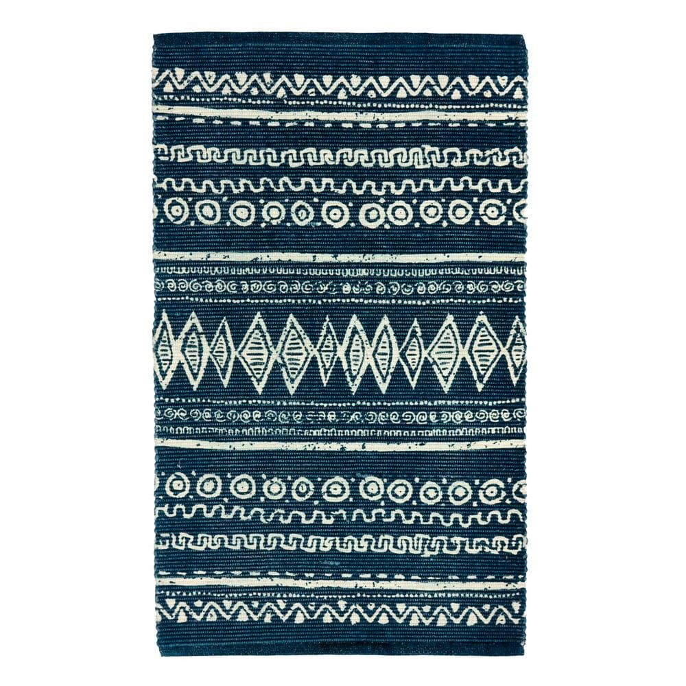 Modro-biely bavlnený koberec Webtappeti Ethnic, 55 x 110 cm