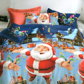 DomTextilu Vianočné posteľné obliečky s motívom Santu a sobov 3 časti: 1ks 160 cmx200 + 2ks 70 cmx80 Červená 29223-158563