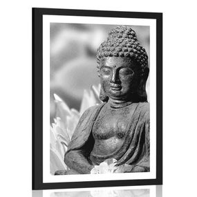 Plagát s paspartou pokojný Budha v čiernobielom prevedení - 40x60 black