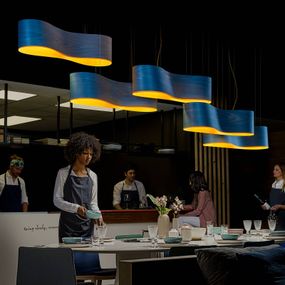 LZF LamPS New Wave závesná lampa, modrá/žltá, Obývacia izba / jedáleň, drevená dyha, E27, 17W, P: 102 cm, L: 27.6 cm, K: 27.5cm