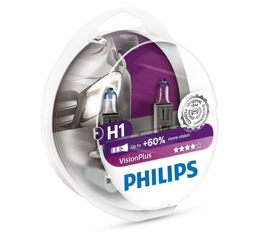 SADA 2x Autožiarovka Philips VISION PLUS 12258VPS2 H1 P14,5s/55W/12V 3250K