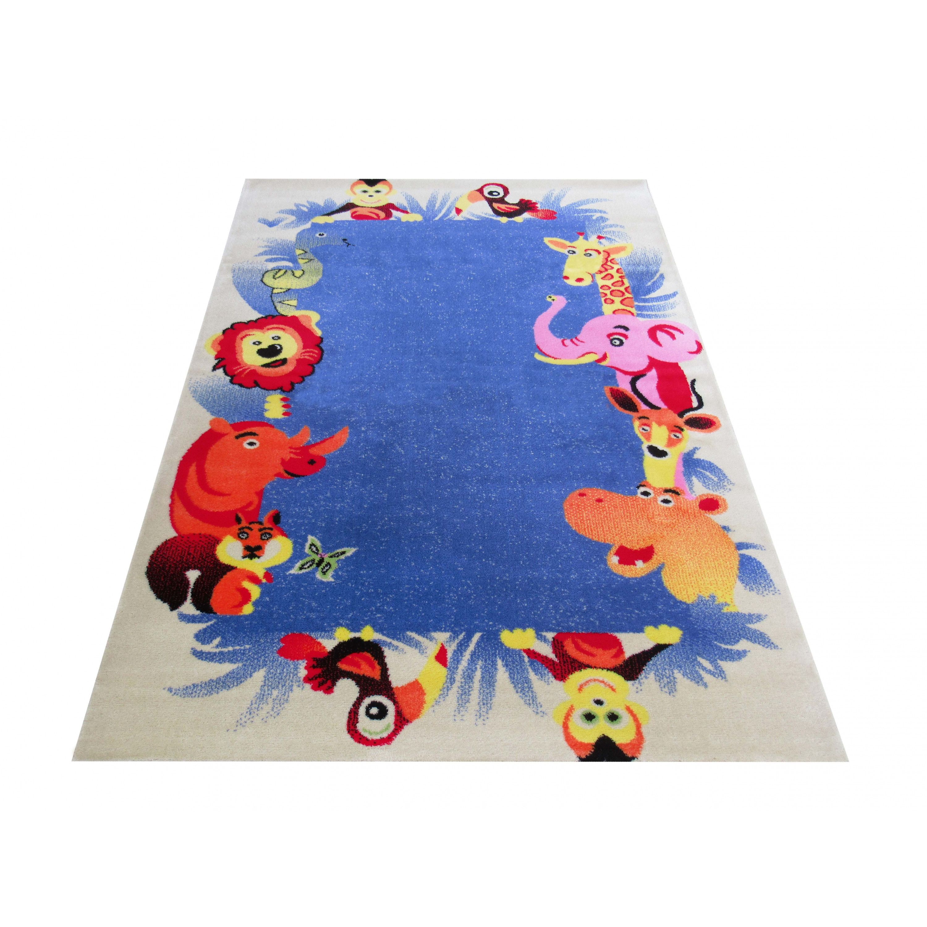 DomTextilu Modrý koberec so zvieratkami do detskej izby 19641-135091