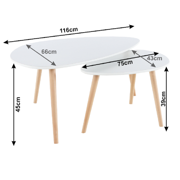 Konferenčné stolíky, set 2 ks, biela/buk, FOLKO NEW