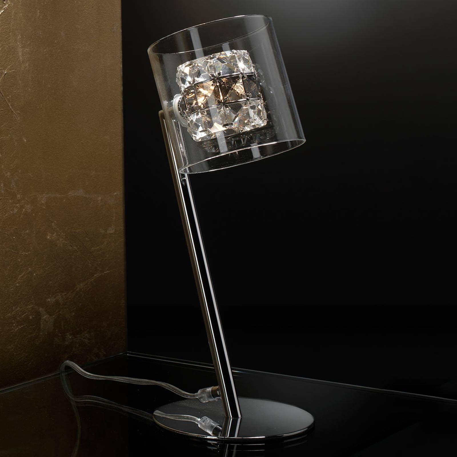 Schuller Valencia Stolná LED lampa Flash s krištáľovými kruhmi, Obývacia izba / jedáleň, kov, sklo, kryštál, G9, 6W, L: 15 cm, K: 38cm