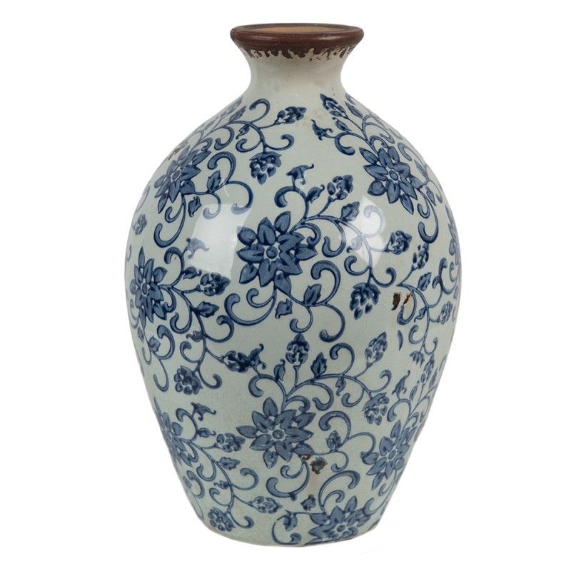 Dekoratívna keramická váza s modrými kvetmi Tapp - Ø 15*23 cm