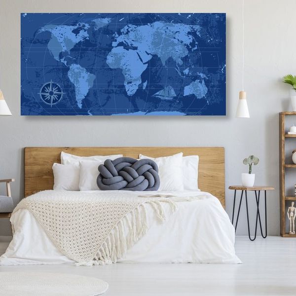Obraz na korku rustikálna mapa sveta v modrej farbe - 120x60  smiley
