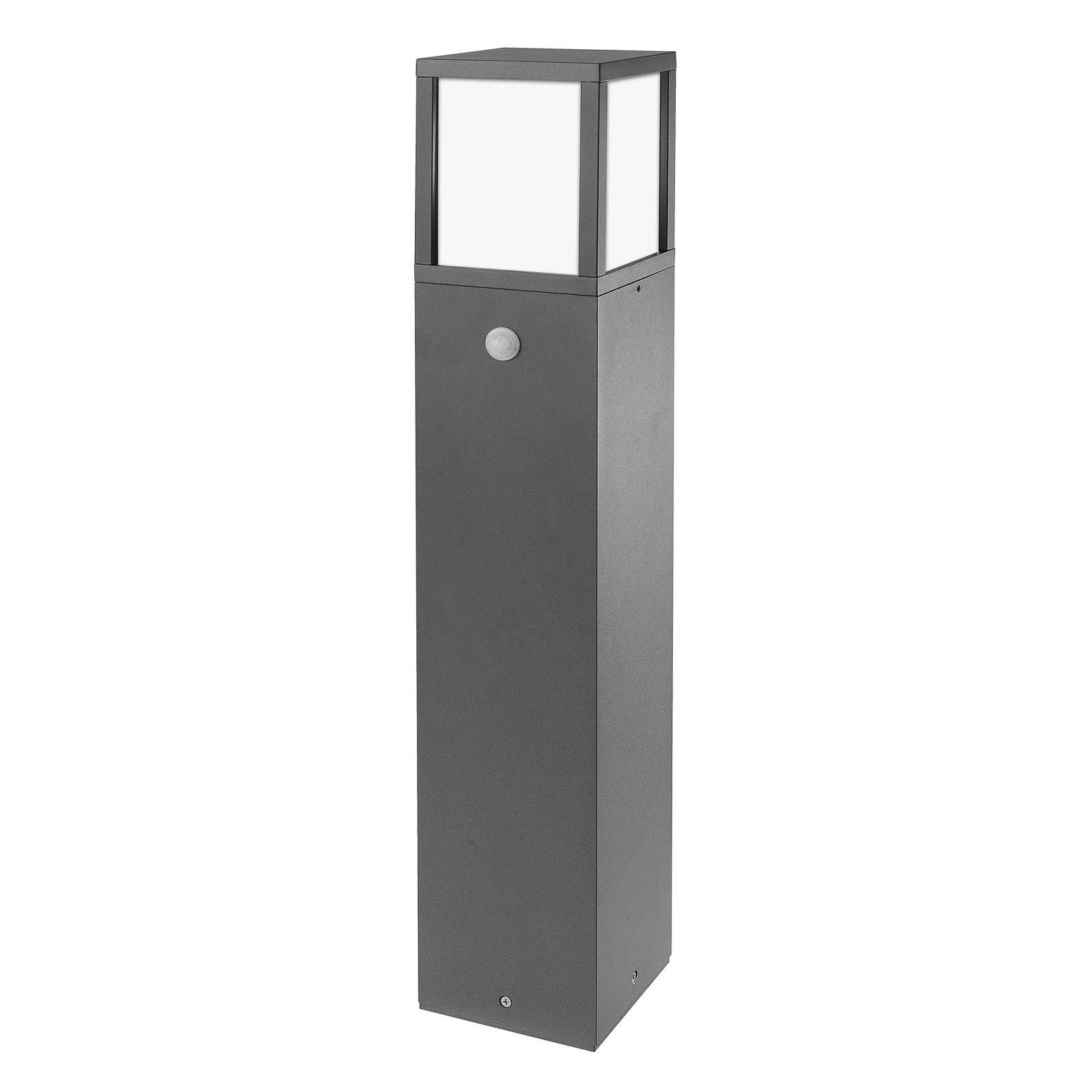 CMD Chodníková lampa 9018 s detektorom pohybu, hliník, opálové sklo, E27, 15W, P: 12 cm, L: 12 cm, K: 65cm