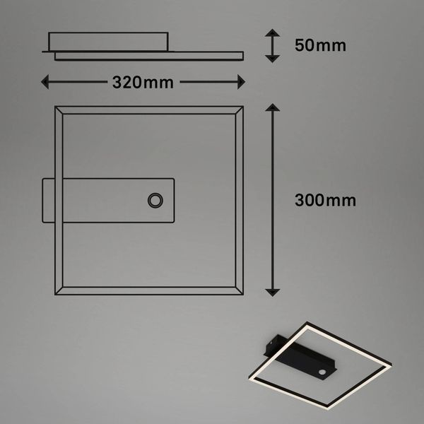 Briloner LED svetlo so snímačom Nici štvorcové čierna, Obývacia izba / jedáleň, kov, plast, 12.5W, P: 32 cm, L: 30 cm, K: 5cm