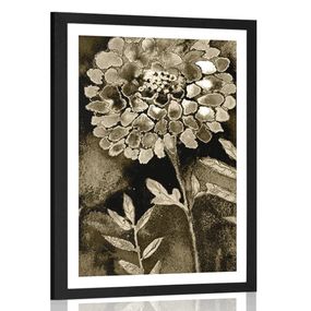 Plagát s paspartou nádherné kvety v sépiovom prevedení - 60x90 black