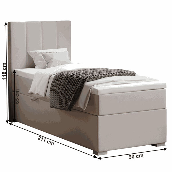 Boxspringová posteľ, jednolôžko, taupe, 90x200, ľavá, BRED
