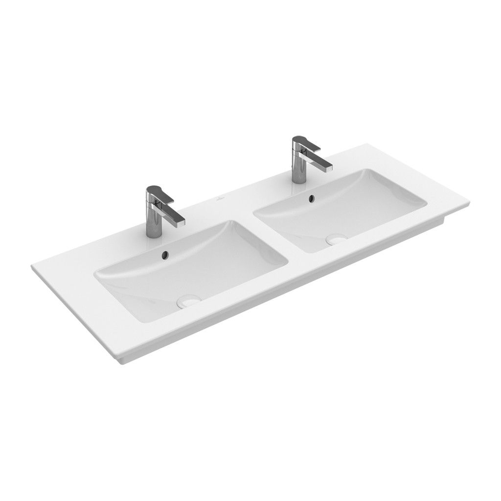 Villeroy & Boch VENTICELLO - Dvojumývadlo na skrinku 1300x500mm pre dve 1-otvorové batérie, biela Alpin 4111DL01