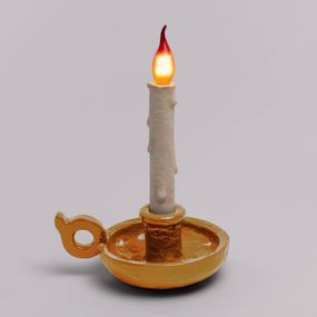 SELETTI Stolová LED lampa Grimm Bugia tvar sviečky zlatá, Obývacia izba / jedáleň, syntetická živica, E14, 3W, K: 40.5cm