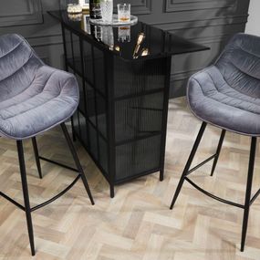 Estila Dizajnová barová stolička Kotor so sivým zamatovým poťahom a čiernymi nohami z kovu 105cm