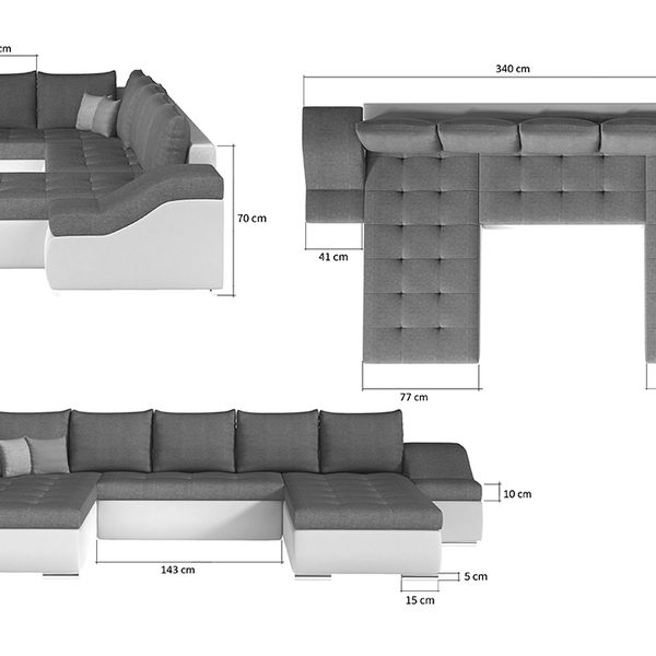 Rohová sedačka U s rozkladom a úložným priestorom Grosseto L - čierna (Berlin 02) / čierna (Soft 11)