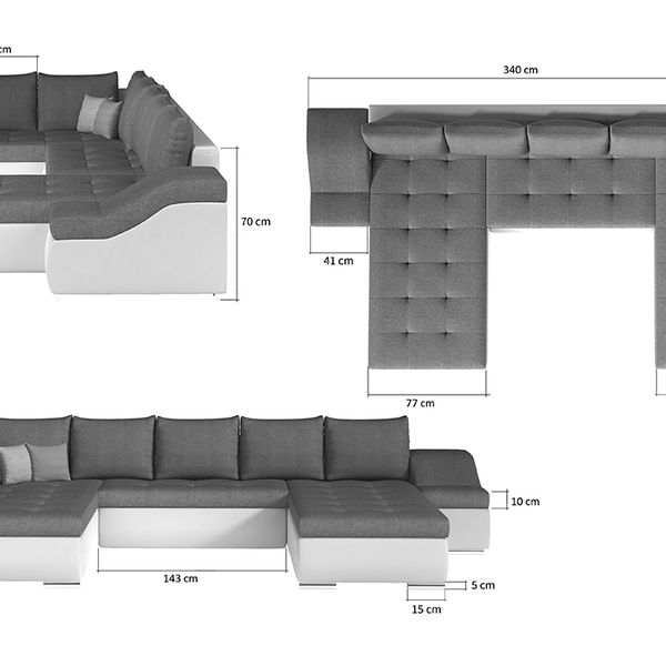 Rohová sedačka U s rozkladom a úložným priestorom Grosseto L - sivá (Sawana 05) / biela (Soft 17)