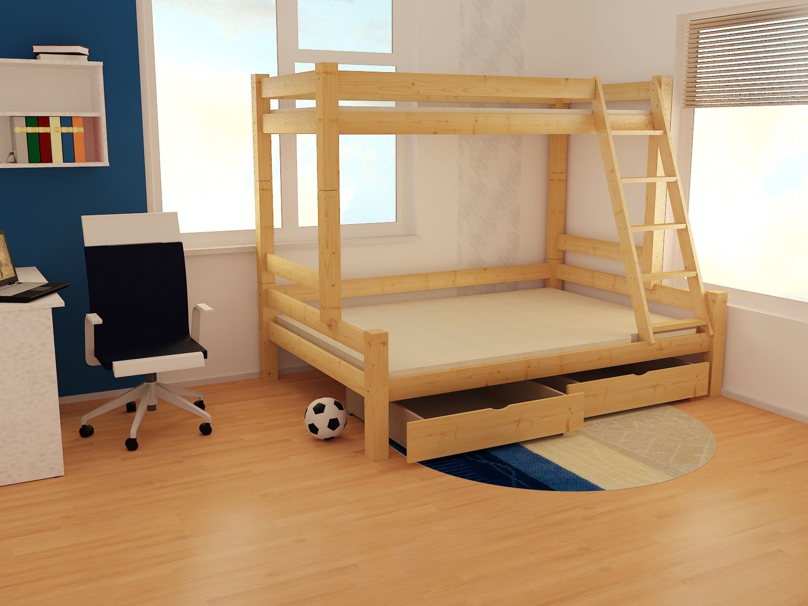Detská poschodová posteľ s rozšíreným spodným lôžkom z masívu ROBUST 8X8 6A - 200x90 cm