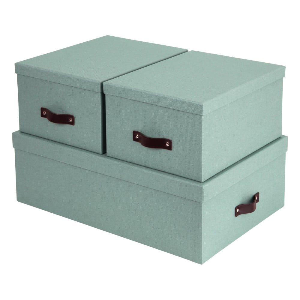 Kartónové úložné boxy s vekom v mentolovej farbe v súprave 3 ks 31x47x15 cm Inge – Bigso Box of Sweden