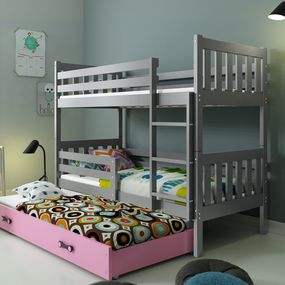 Poschodová posteľ s prístelkou CARINO 3 - 190x80cm - Grafitová - Ružová