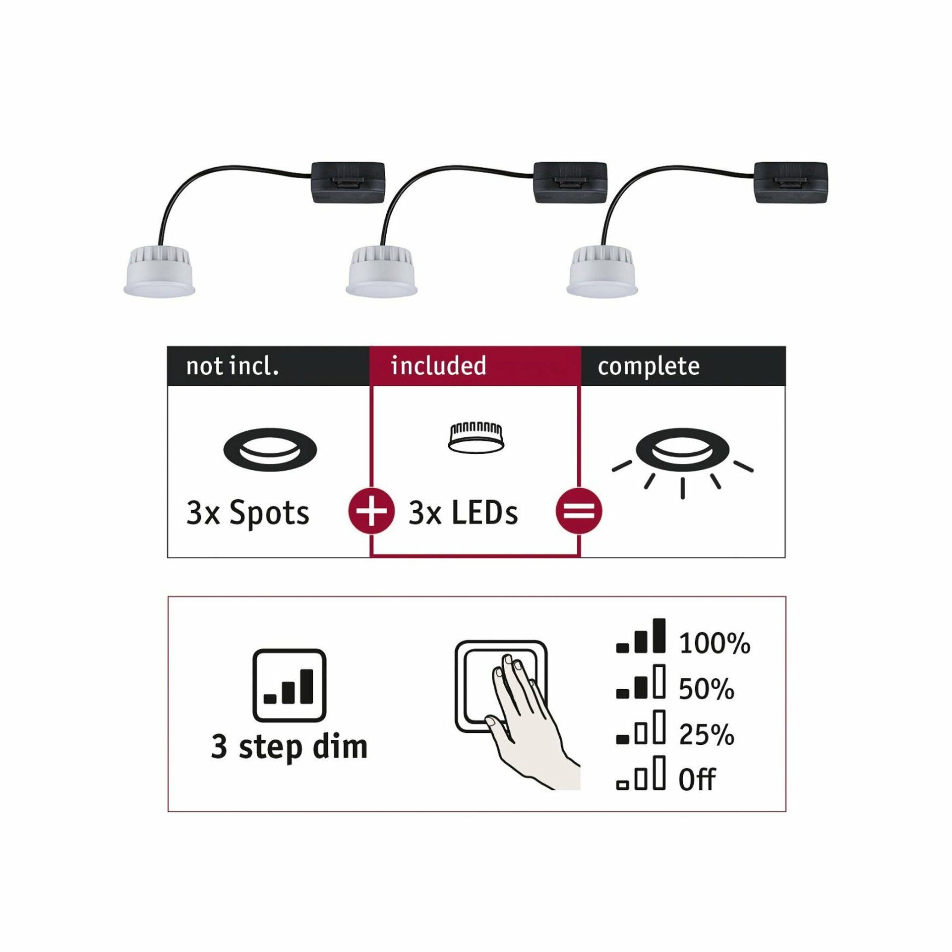 PAULMANN LED Modul vestavné svítidlo 3-krokové-stmívatelné Choose Coin 3ks sada kruhové 50mm Coin 3x6W 3x470lm 230V 2700K satén