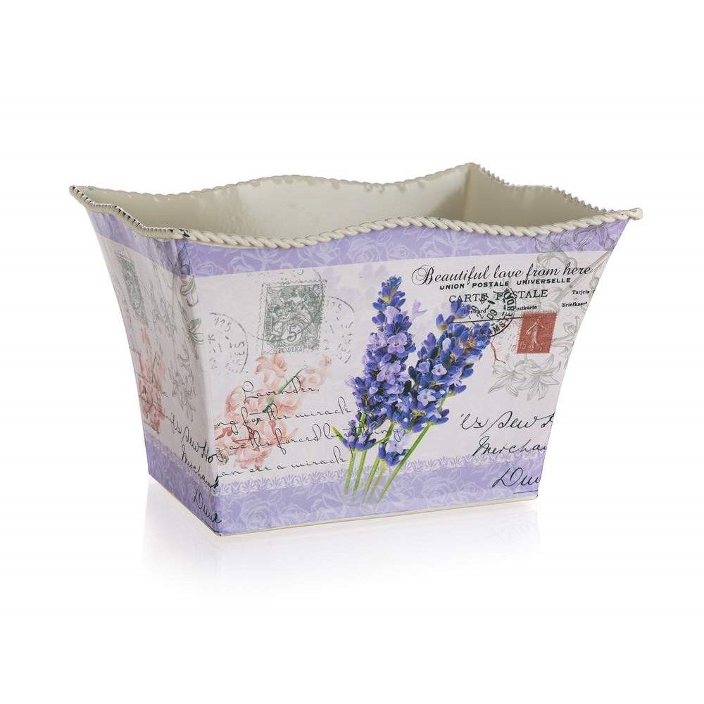 HOME DECOR Květináč plechový obdélník LAVENDER 20,5 x 15,5 x 13 cm