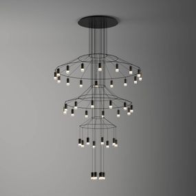 Vibia Wireflow – závesné LED svietidlo, 216 cm, Obývacia izba / jedáleň, hliník, oceľ, sklo, 189W, Energialuokka: D