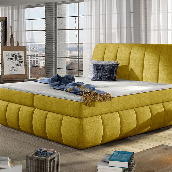 Čalúnená manželská posteľ s úložným priestorom Vareso 140 - žltá