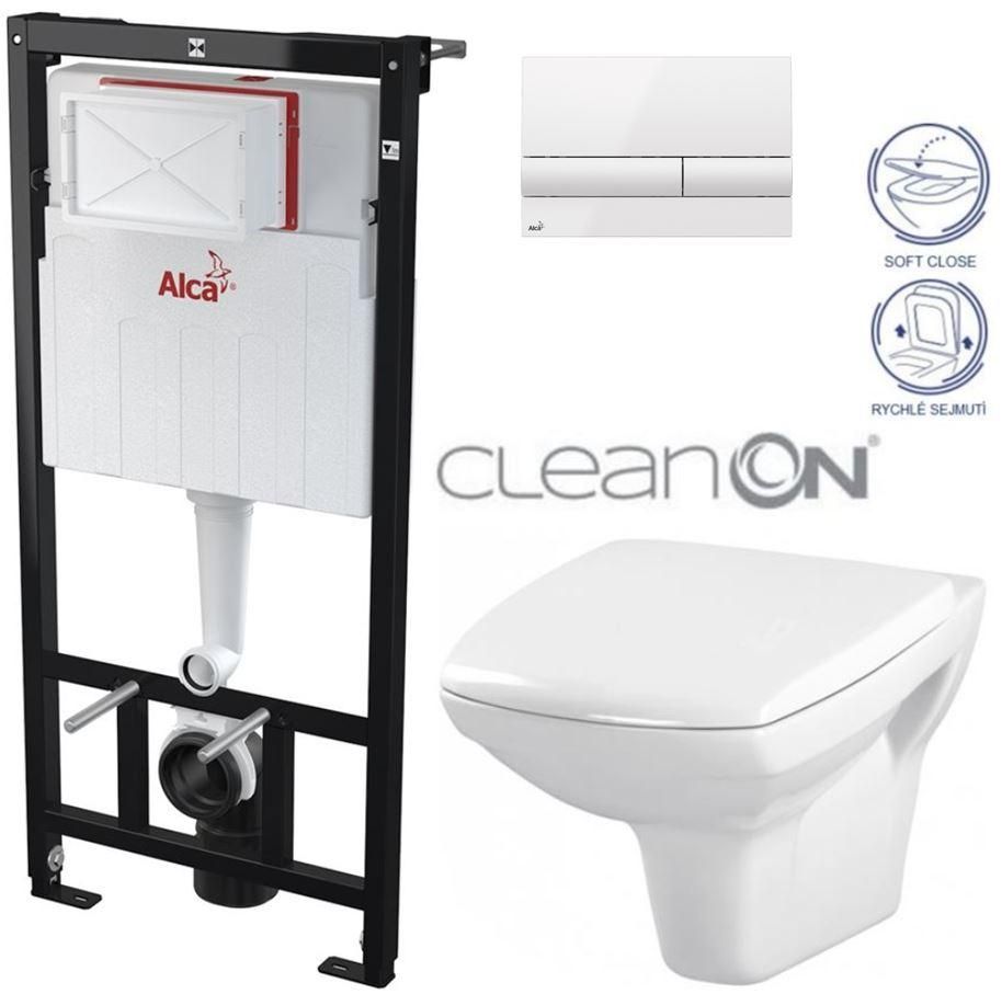 ALCADRAIN Sádromodul - predstenový inštalačný systém s bielym tlačidlom M1710 + WC CERSANIT CLEANON CARINA + SEDADLO AM101/1120 M1710 CA2