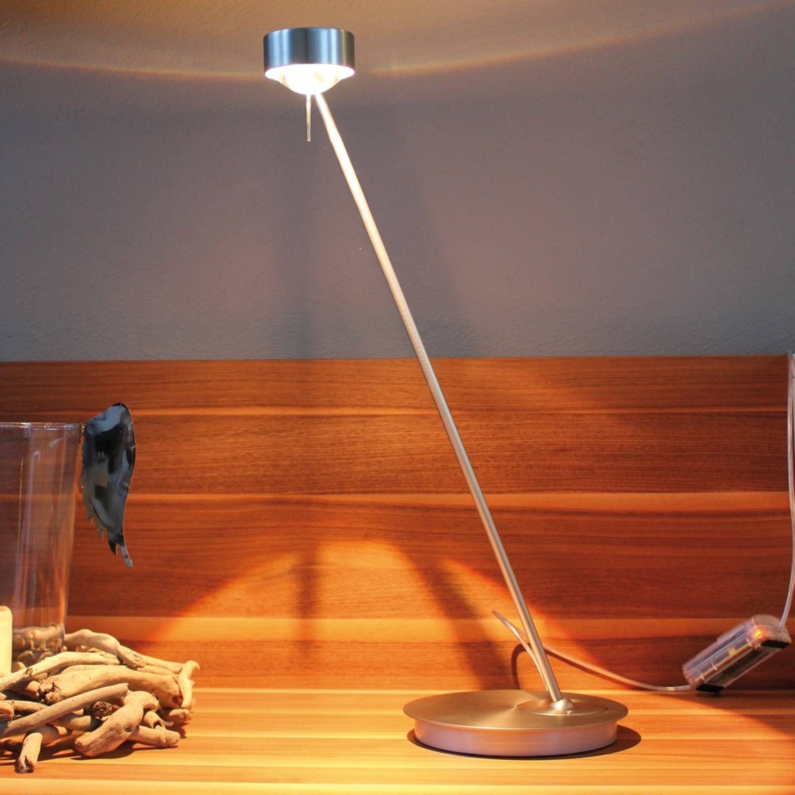 Top Light Stmievateľná stolná lampa PUK TABLE, chróm matná, Obývacia izba / jedáleň, kov, sklo, G9, 48W
