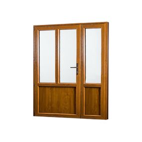 SKLADOVE-OKNA.sk Vedľajšie vchodové dvere dvojkrídlové, ľavé, REHAU Smartline+, 1580 x 2080 mm, biela / zlatý dub