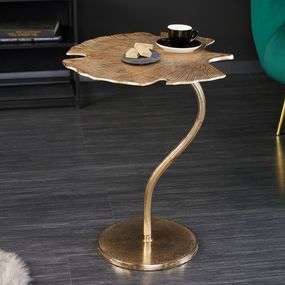 Estila Art-deco dizajnový príručný stolík Ginko v tvare listu zlatý 53cm