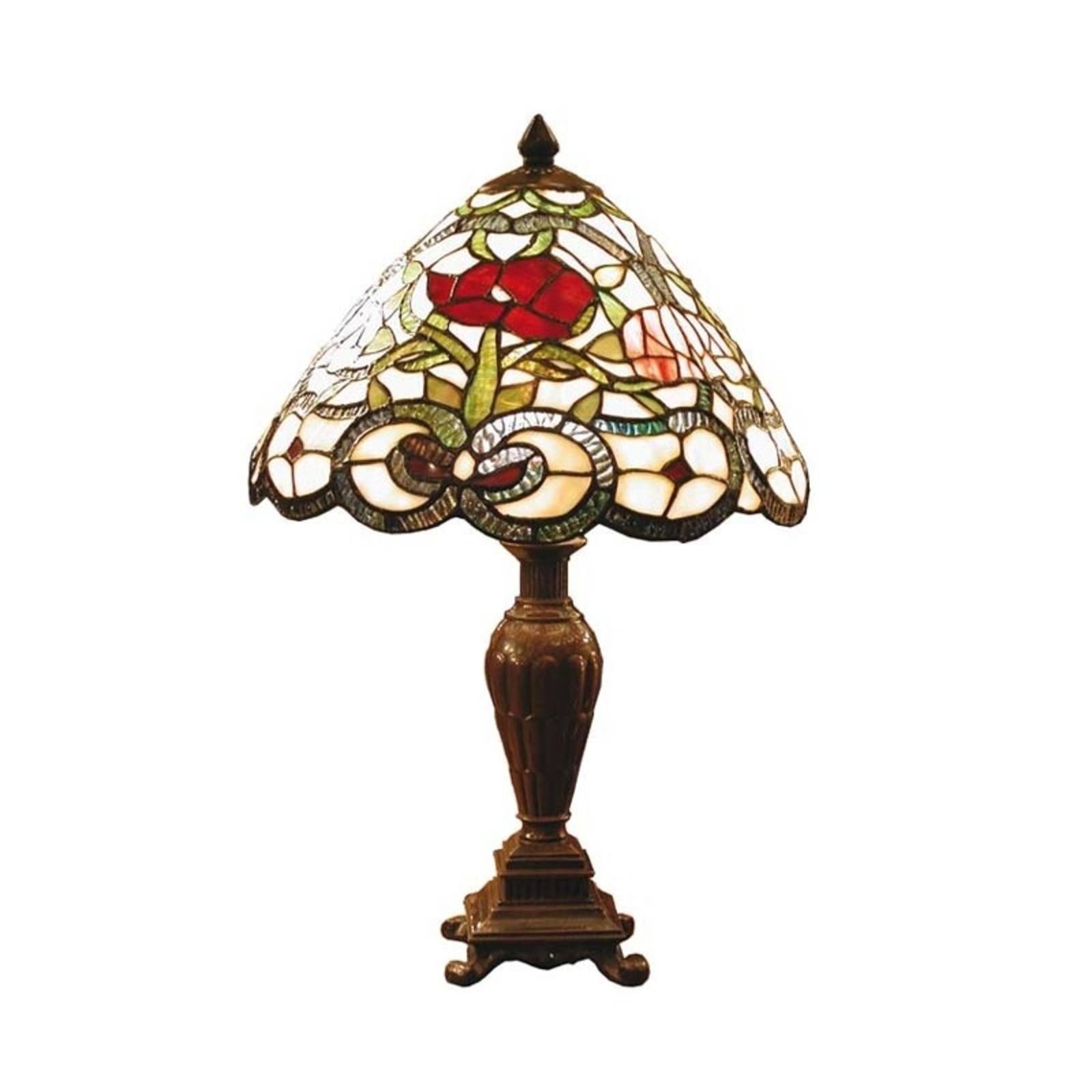 Clayre&Eef Flora – klasická stolná lampa v štýle Tiffany, Obývacia izba / jedáleň, sklo, kov, E14, 40W, K: 47cm
