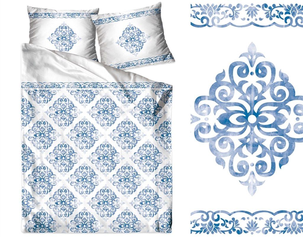 DomTextilu Biele modré ornamentálne bavlnené posteľné obliečky 3 časti: 1ks 200x220 + 2ks 70 cmx80 Modrá 70 x 80 cm 32739-163116