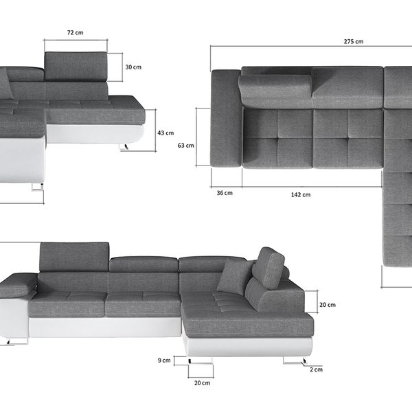 Rohová sedačka s rozkladom a úložným priestorom Almero L - svetlosivá (Paros 05) / biela (Soft 17)