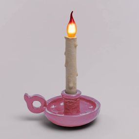 SELETTI Stolová LED lampa Grimm Bugia tvar sviečky ružová, Obývacia izba / jedáleň, syntetická živica, E14, 3W, K: 40.5cm