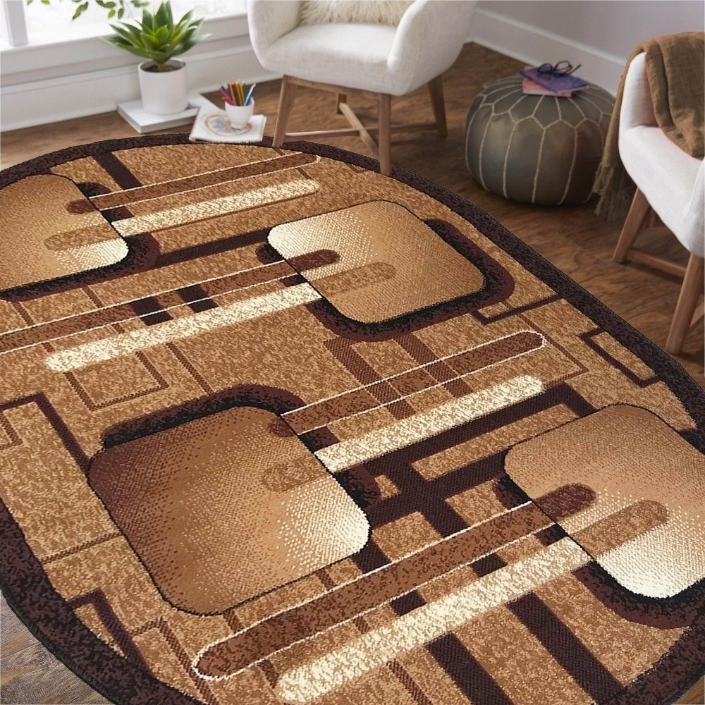 DomTextilu Oválny koberec v hnedej farbe s geometrickými vzormi 38568-181518