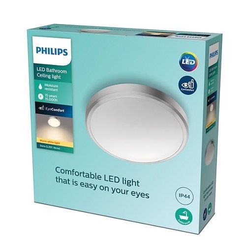 Philips Doris LED CL257 Stropné svietidlo do kúpeľne kruhové 17W/1500lm 313mm 2700K IP44 nikel