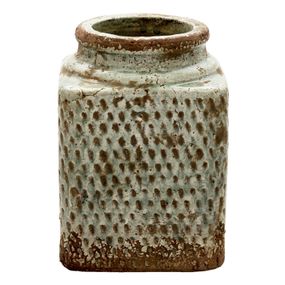 Šedá hranatá váza so vzorom a patinou Nyree - 15*15*21 cm