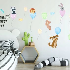 DomTextilu Veselá nálepka do detskej izby zvieratká na balónoch 60x120 cm