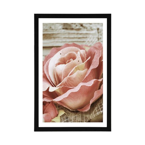 Plagát s paspartou elegantná vintage ruža - 40x60 white