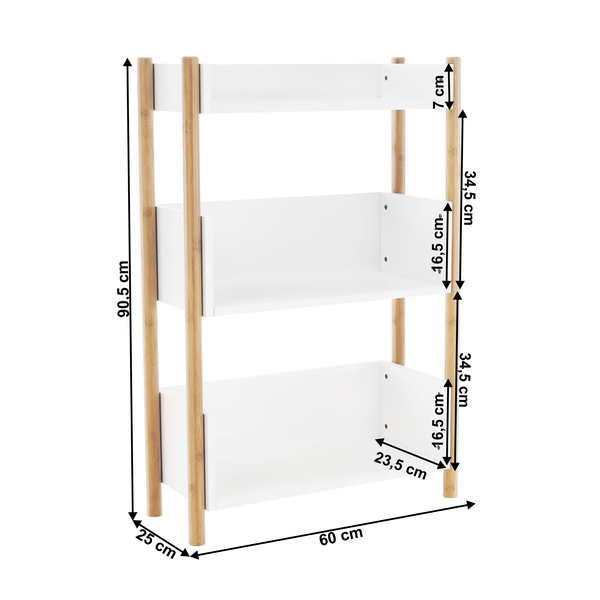 3-poličkový regál, prírodný bambus/biela, BALTIKA TYP 2