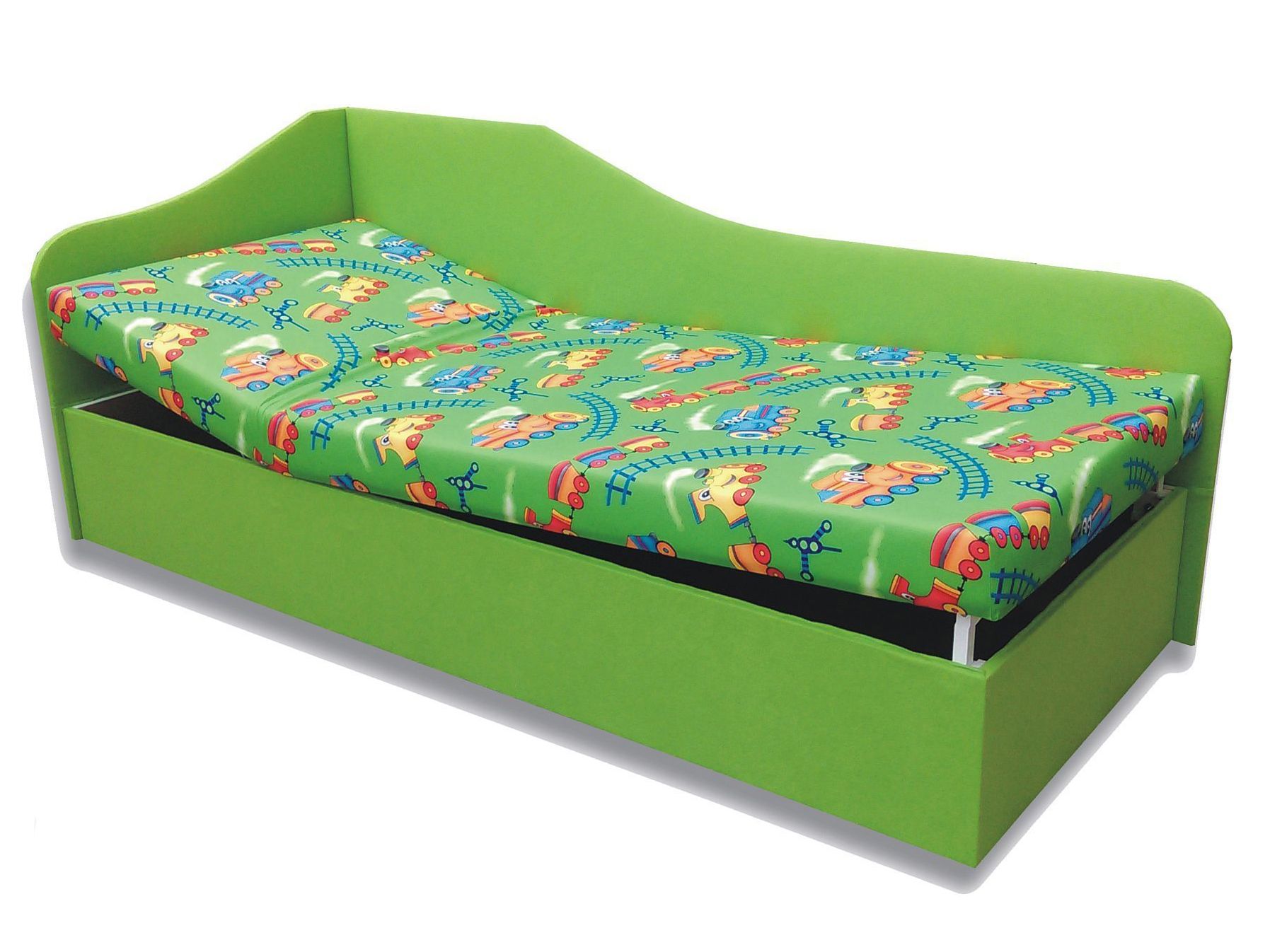 Jednolôžková posteľ (váľanda) 90 cm Anita (Vláčik 4 + Zelená x101) (L)