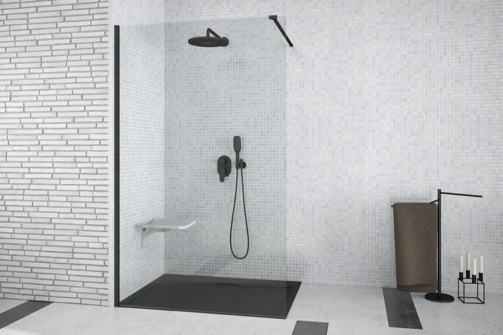 HOPA - Walk-in sprchovací kút AVEO BLACK - Farba rámu zásteny - Hliník čierny, Pevná stena - Bez pevnej steny, Rozmer A - 110 cm, Rozmer C - 195 cm, Výplň - Číre bezpečnostné sklo - 8 mm BCAVEO110BL