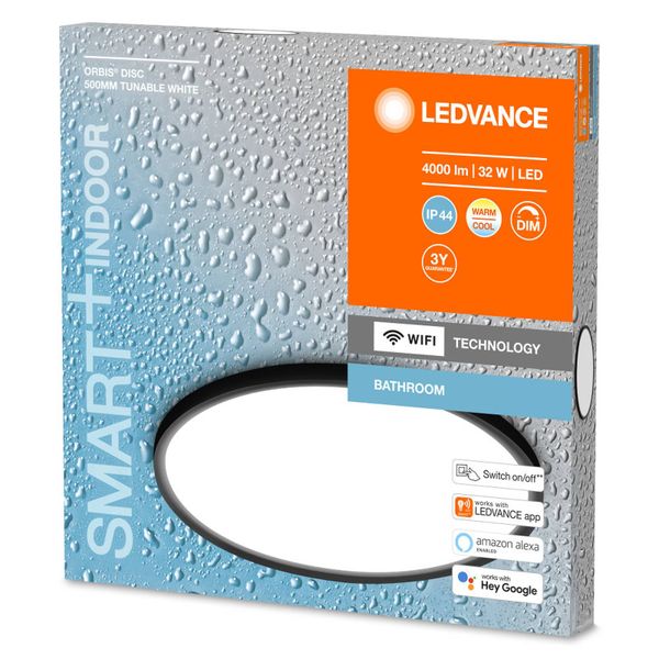 LEDVANCE SMART+ WiFi Orbis Disc, čierna, Ø 50 cm, Kúpeľňa, hliník, 32W, K: 4.7cm