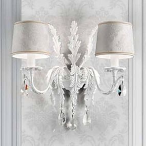 Masiero Biele nástenné svietidlo Angelis, krištále Asfour, Obývacia izba / jedáleň, kov, damask, E14, 40W, L: 45 cm, K: 40cm