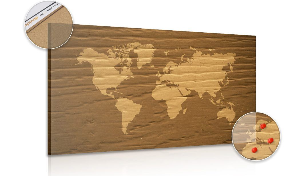 Obraz na korku hnedá mapa sveta - 120x80  metallic